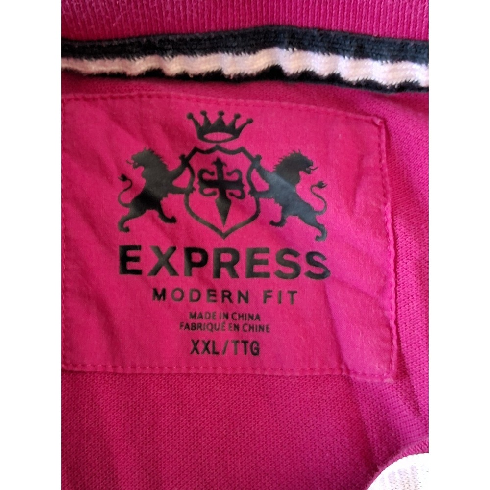 Mens XXL Express Short Sleeve Polo Shirt Pink Large Lion Logo Classic - Picture 5 of 11